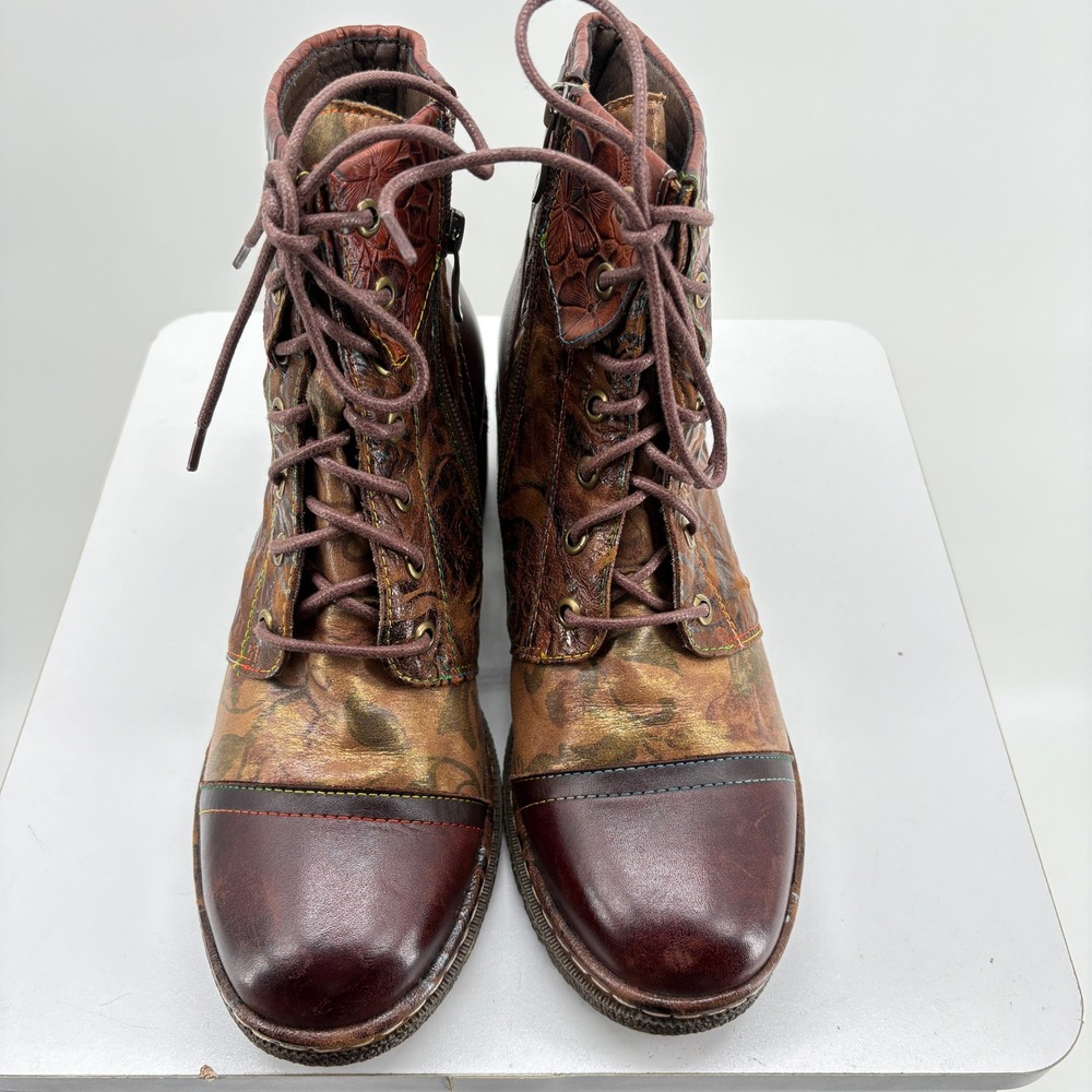 L'Artiste Spring Step Fallinluv Brown Multi Floral Leather Ankle Boots 40
